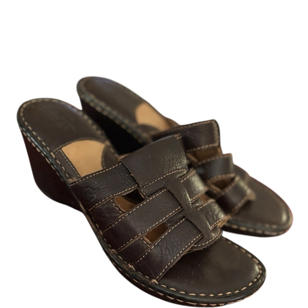 Born Y2K Platform Wedge Pebbled Brown Leather Sandals Size 8